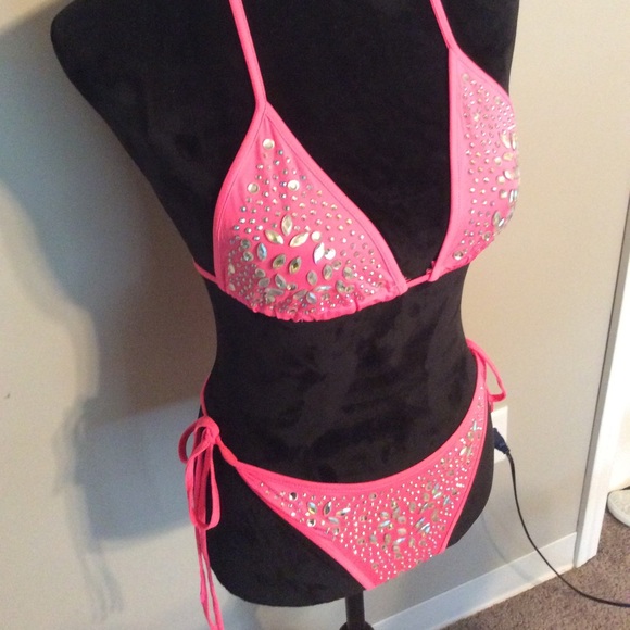 3 piece rhinestone swimsuit - Picture 4 of 7